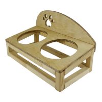 PS27 Natural Wood Double Food Bowl With Backrest - Thumbnail