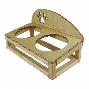 PS27 Natural Wood Double Food Bowl With Backrest