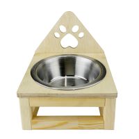 PS29 Natural Wood Single Food Bowl With Backrest - Thumbnail