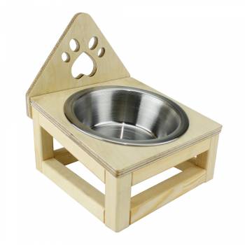  - PS29 Natural Wood Single Food Bowl With Backrest