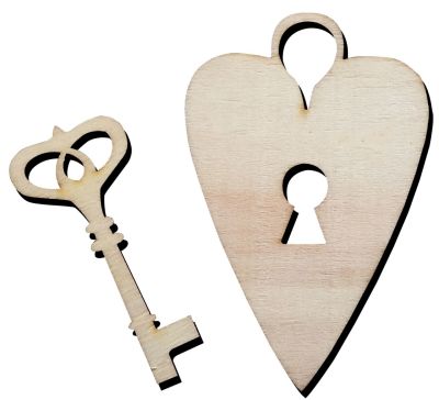  - O59 Heart Lock Key Wood Object