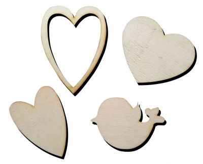  - O75 Heart Bird Packet Ornamends Wood Object