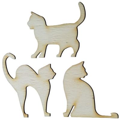  - O79 Triple Cat Pack Ornamen Wood Object
